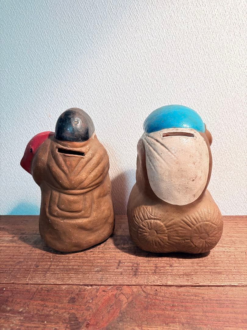 恵比寿大黒 貯金箱 縁起物 置物 骨董 七福神 陶製 2体セット 古道具