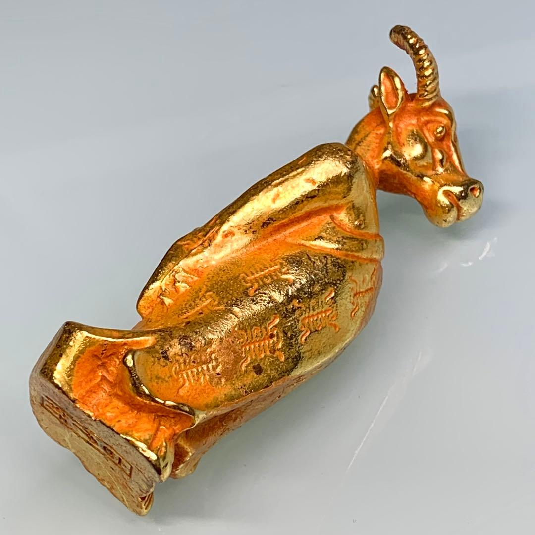 古美術　美品　牛神　金牛 文房具　文鎮　金メッキ鎮座 金身付体 インテリア