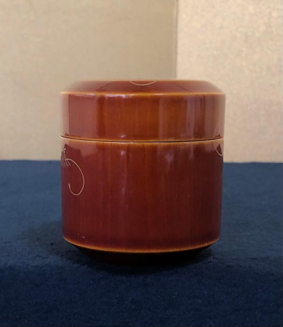 《R》春慶塗 雪吹 松唐草蒔絵 棗 塗師 聡春 共箱　260114き3