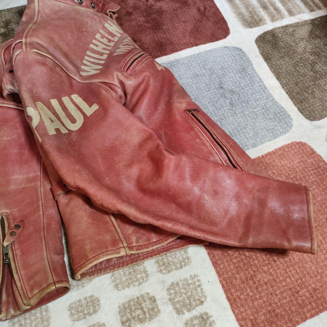 M*n様 レア　良品　ドッグファイト レザーシングルライダース　レッド　ダメージ