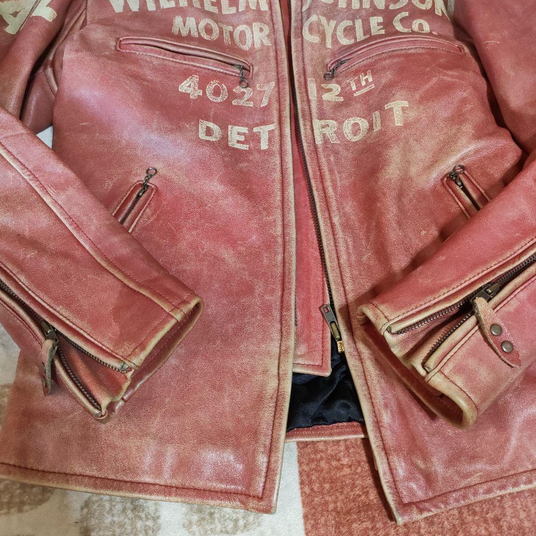 M*n様 レア　良品　ドッグファイト レザーシングルライダース　レッド　ダメージ