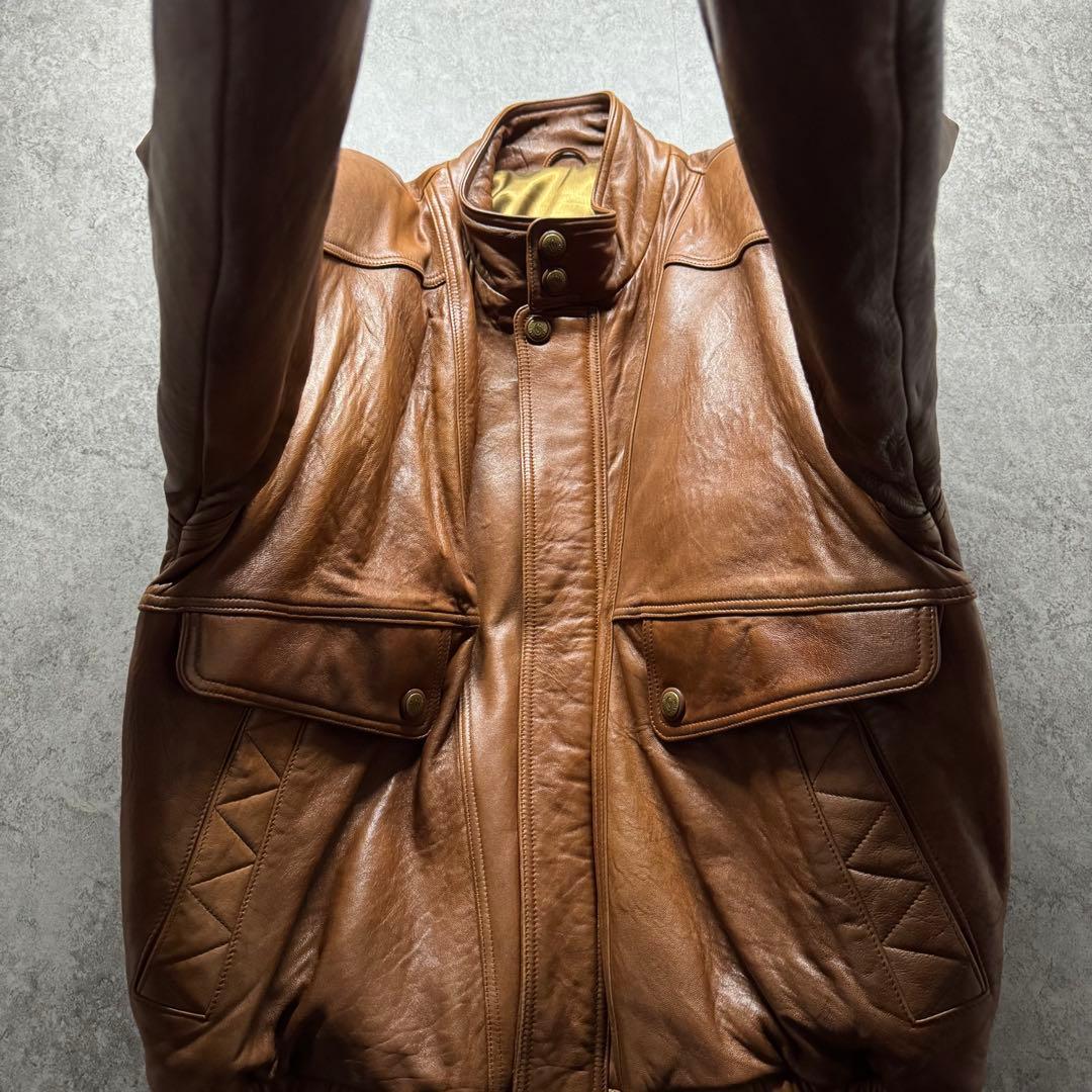 【希少】シングルライダース　XL シープスキン　バックロゴ　短丈　ボックス　本革