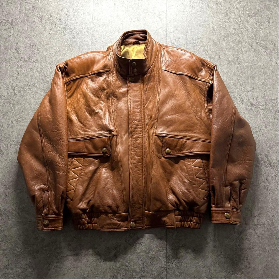 【希少】シングルライダース　XL シープスキン　バックロゴ　短丈　ボックス　本革