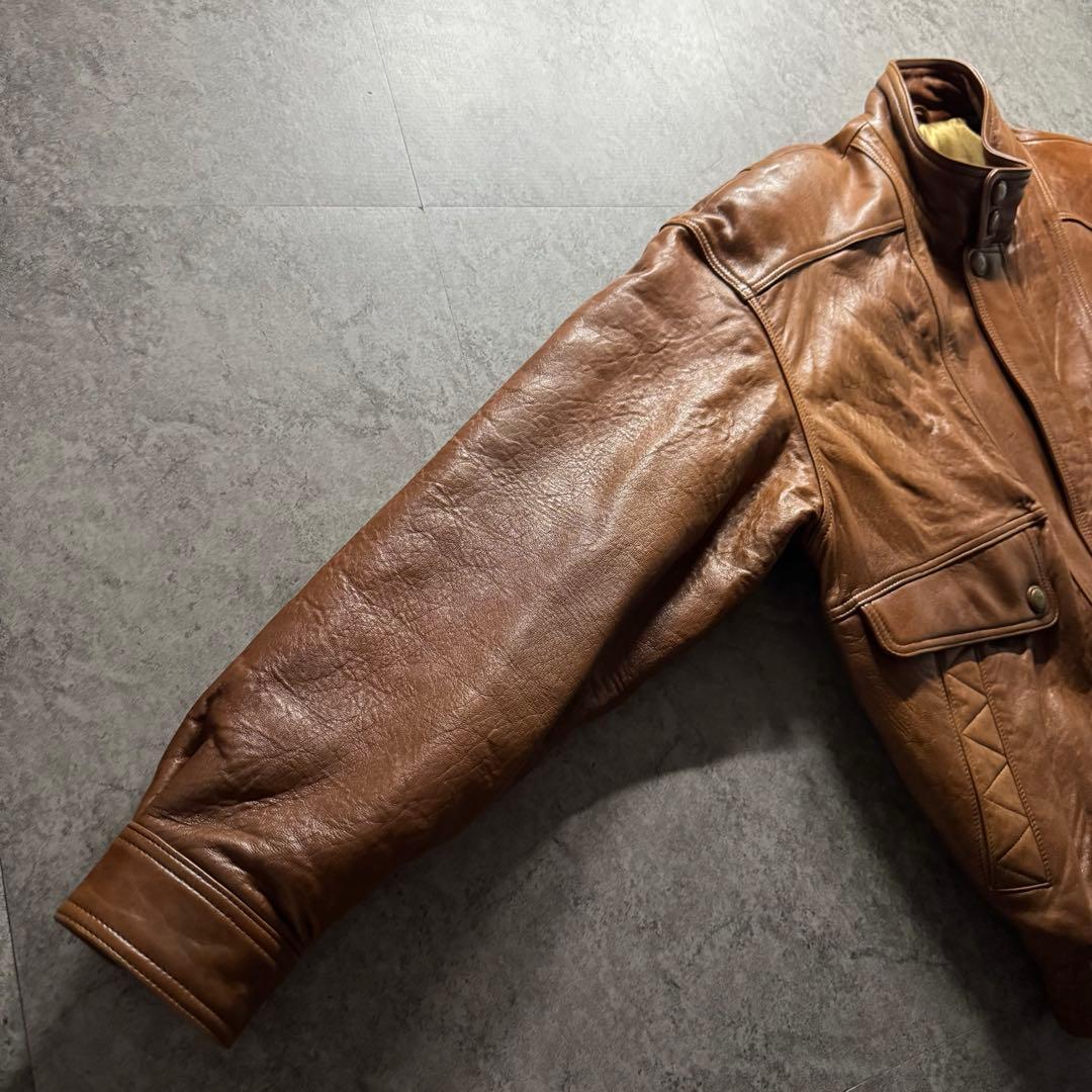 【希少】シングルライダース　XL シープスキン　バックロゴ　短丈　ボックス　本革