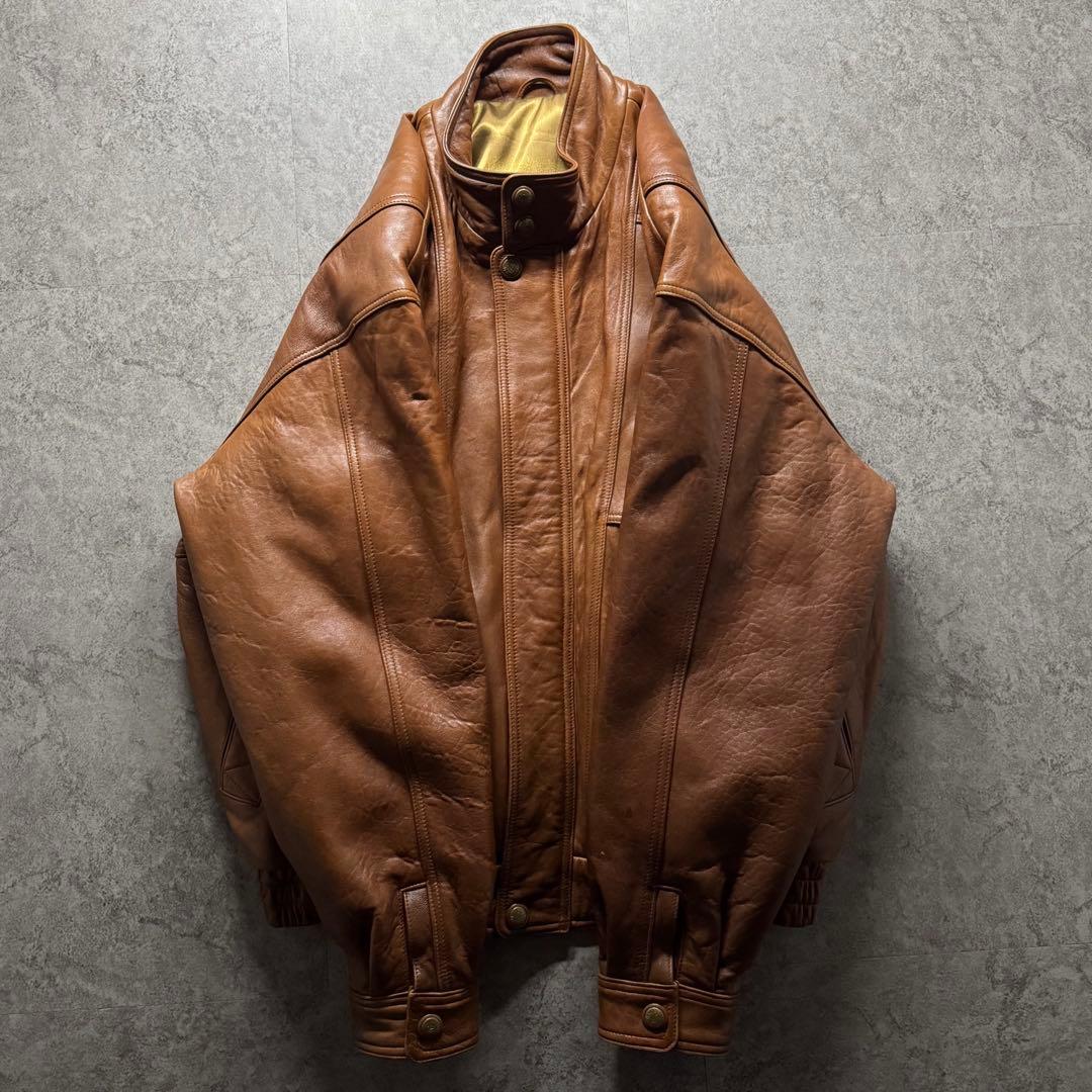 【希少】シングルライダース　XL シープスキン　バックロゴ　短丈　ボックス　本革