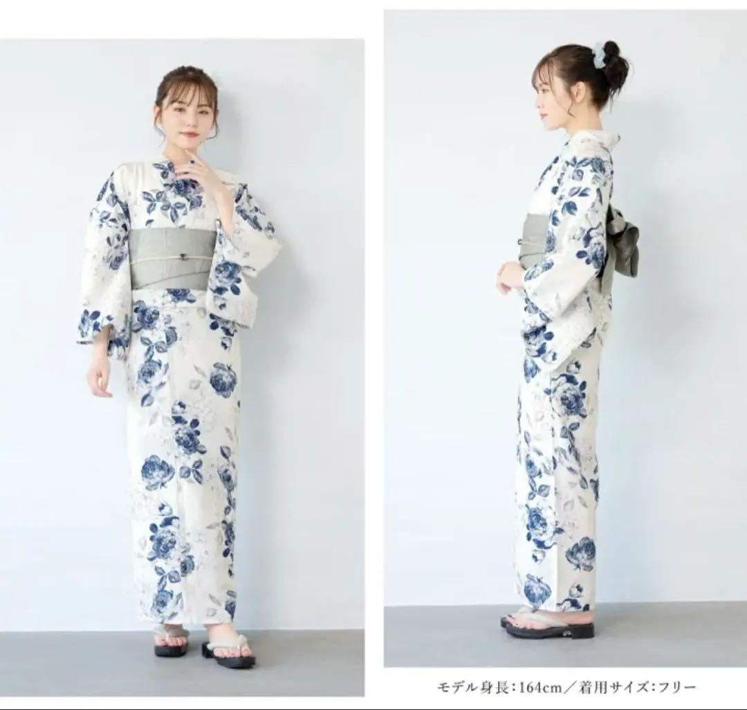 創美苑　新二部式　浴衣４点セット （浴衣＋帯＋下駄＋帯用マジックベルト付き）