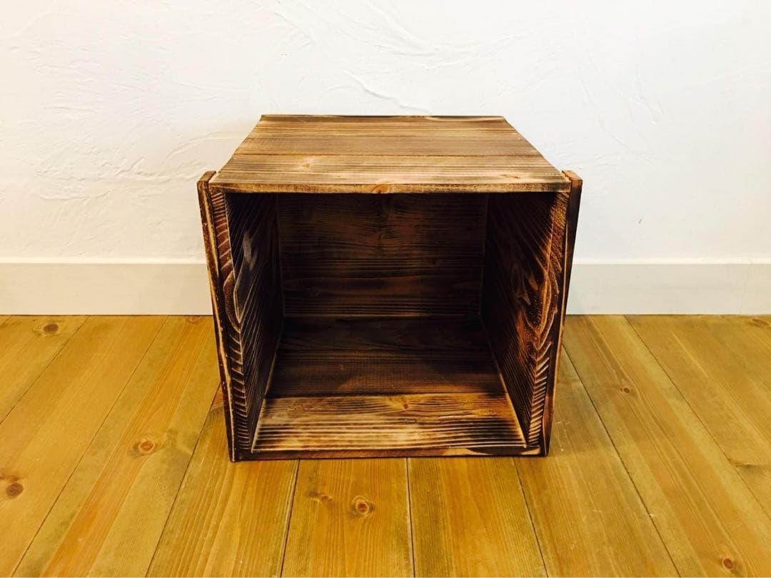 新品 焼き目 りんご箱 角箱 2箱 / 小物入れ 収納 ラック ケース シェルフ