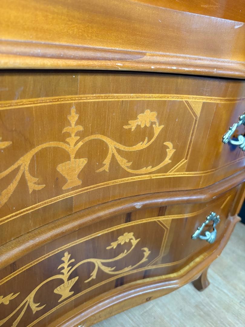 アンティーク イタリア ライディングビューロー 鍵付き 猫脚 象嵌 店舗 什器