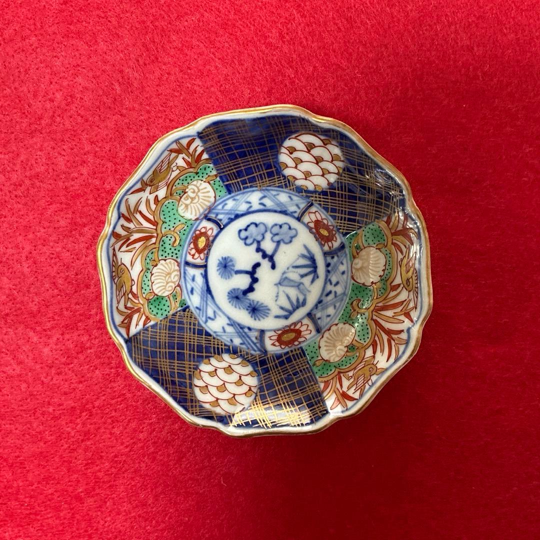 古伊万里　金彩　菊型　豆皿　小皿 5客
