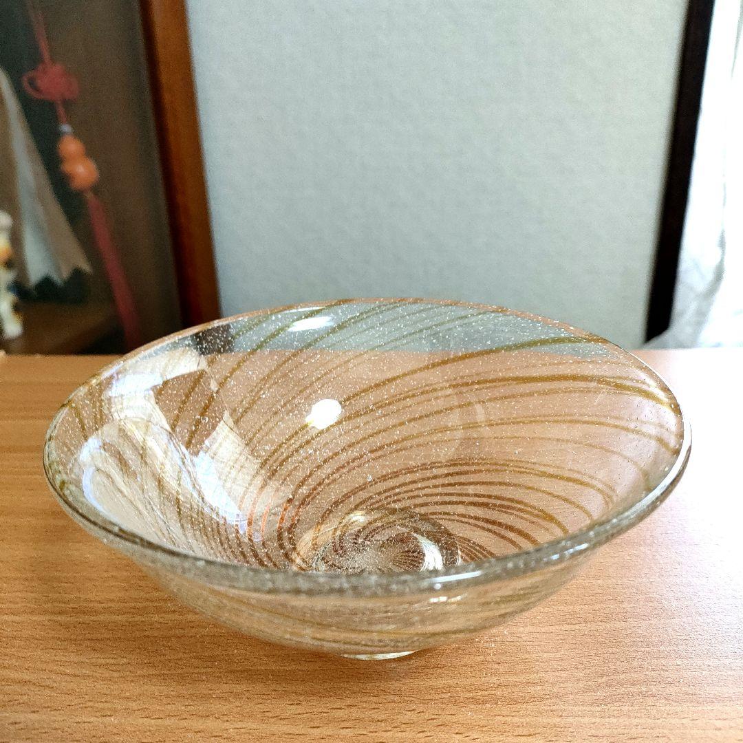 〈未使用〉山下璃風　義山　忘草　茶器　ガラス工芸　抹茶茶碗　茶盌　茶わん　茶道具