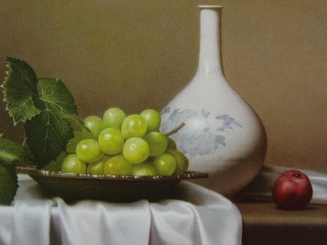 北浩二「古陶磁と葡萄」、希少画集より、状態良好、新品高級額装付