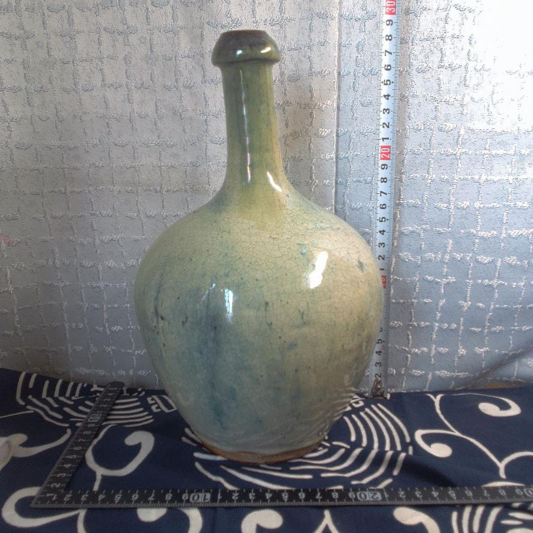 骨董２ 松代焼？青緑色の陶器瓶