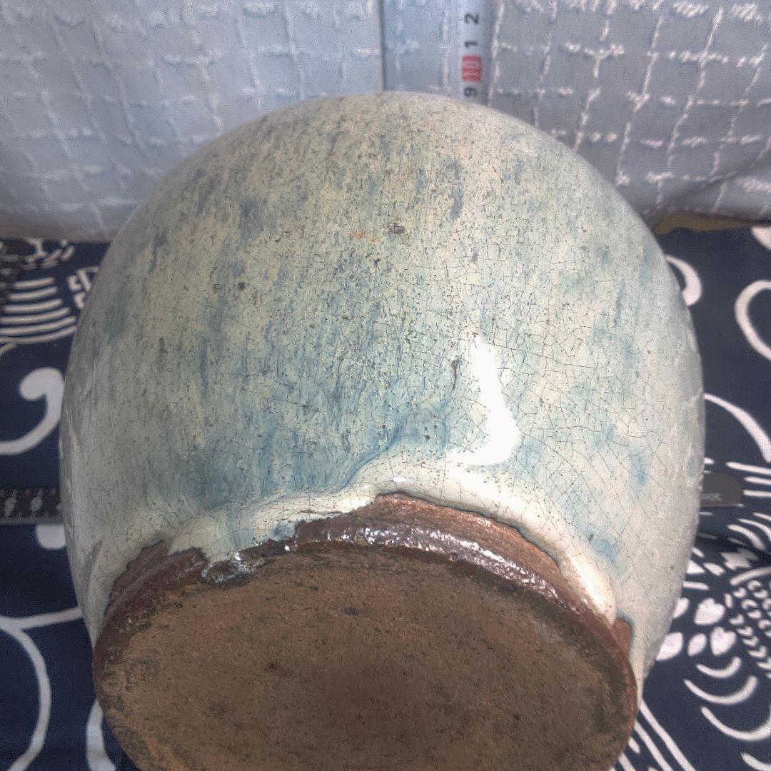 骨董２ 松代焼？青緑色の陶器瓶