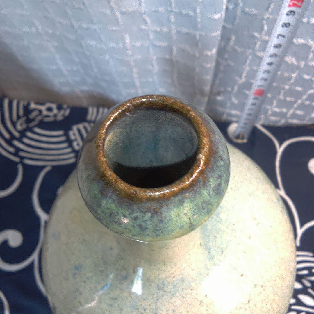 骨董２ 松代焼？青緑色の陶器瓶