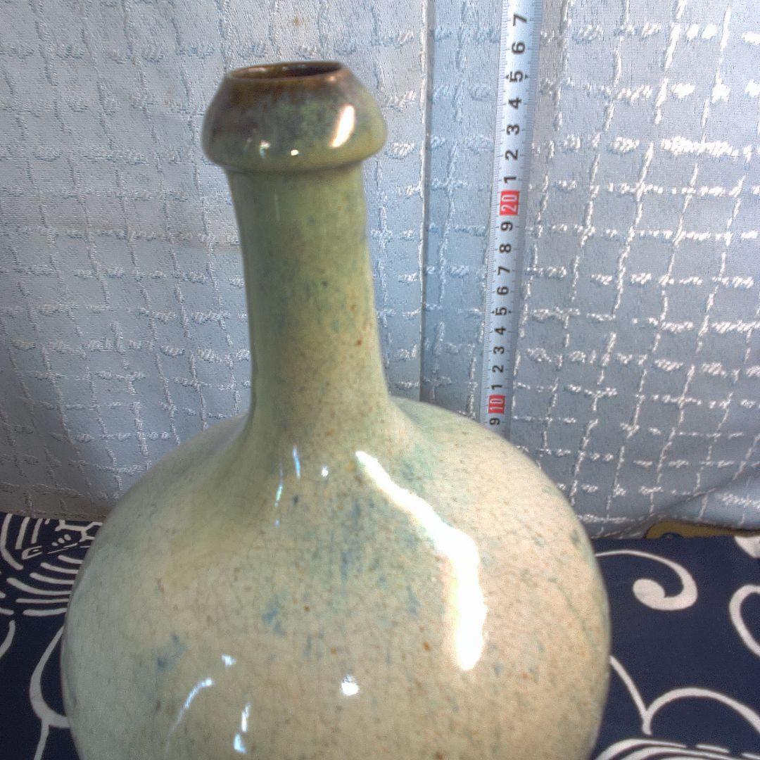 骨董２ 松代焼？青緑色の陶器瓶