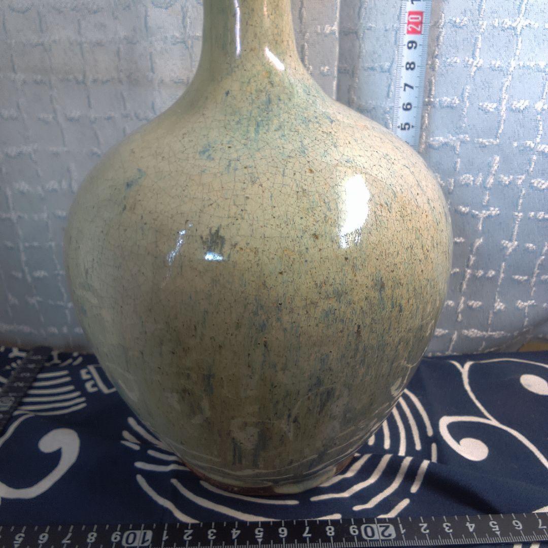 骨董２ 松代焼？青緑色の陶器瓶