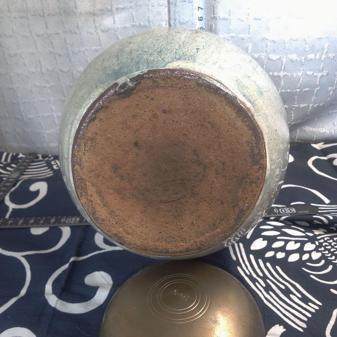 骨董２ 松代焼？青緑色の陶器瓶