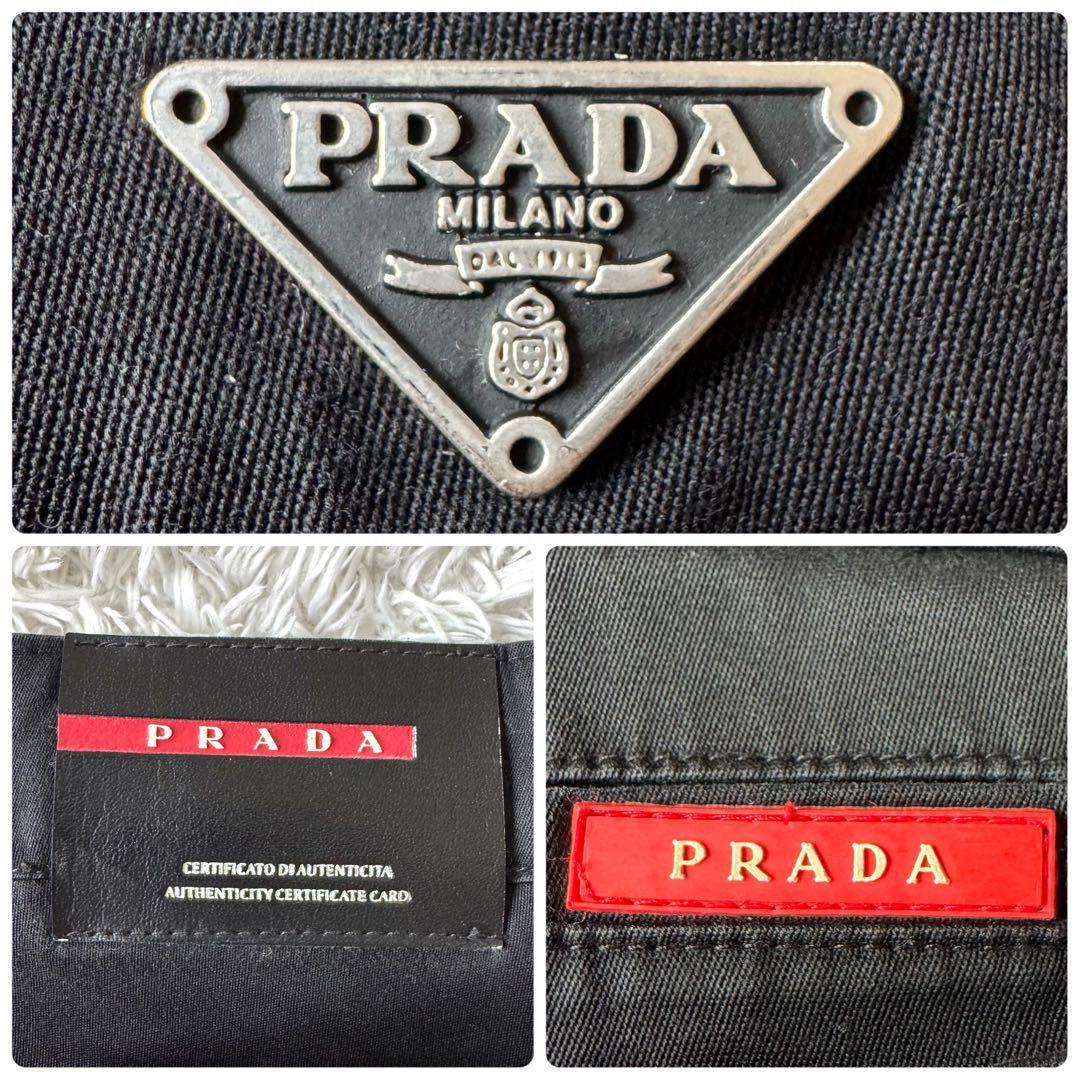 極美品　PRADA プラダ　ストレッチ　チノパン　ラバーロゴ　三角ロゴ　32 黒