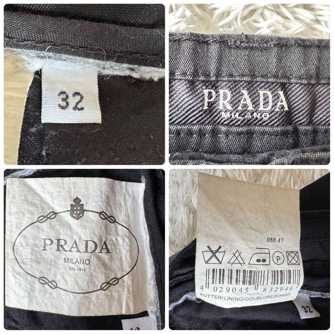 極美品　PRADA プラダ　ストレッチ　チノパン　ラバーロゴ　三角ロゴ　32 黒