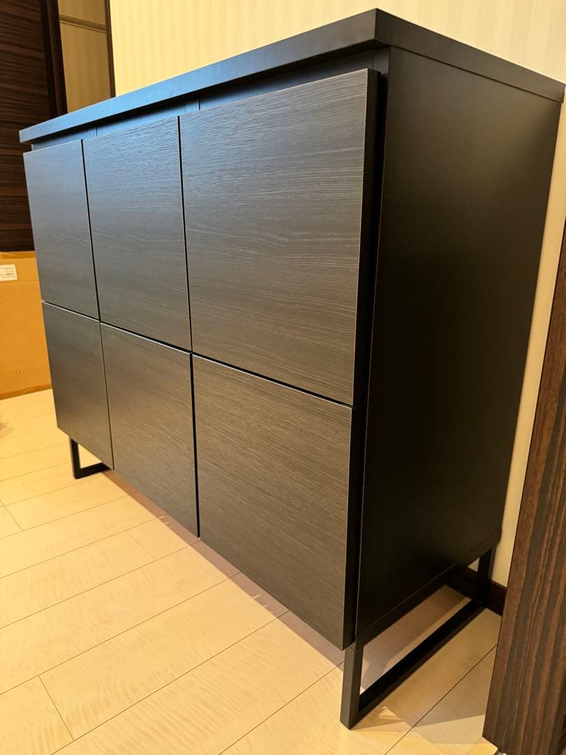 【まめちゃん】リビングキャビネット 日本製 木製 スチール脚付 配線穴付