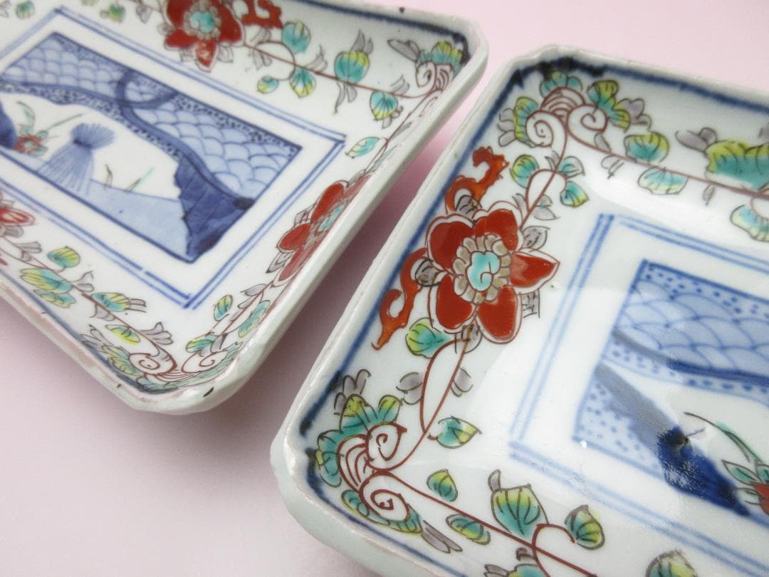 アンティーク 染錦 花紋 長皿 8客 MO70720