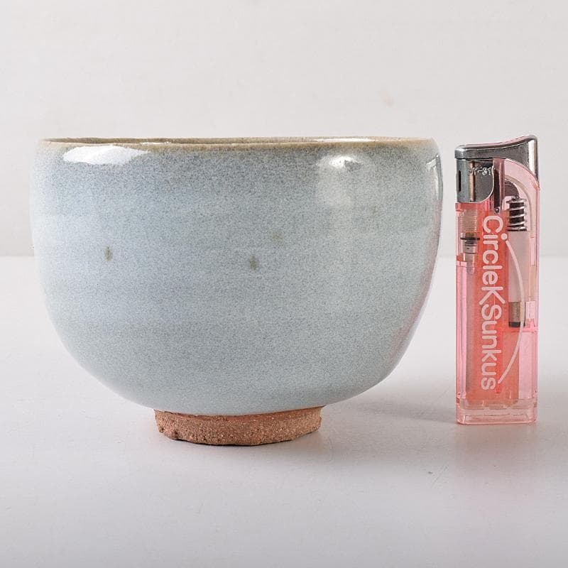 茶道具　木村盛伸作　灰釉立鶴　茶碗　共布共箱　C　R8708