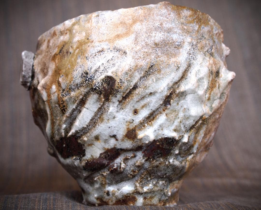 希少作★加藤委★川小牧引っ掻き茶碗★共箱＆陶Vol.85　加藤委