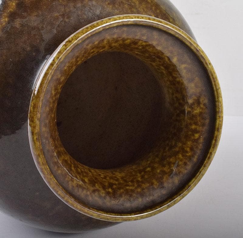 中国　雍正年製款　茶葉末釉　窯変瓶　唐木台・時代箱付　G　R4191B