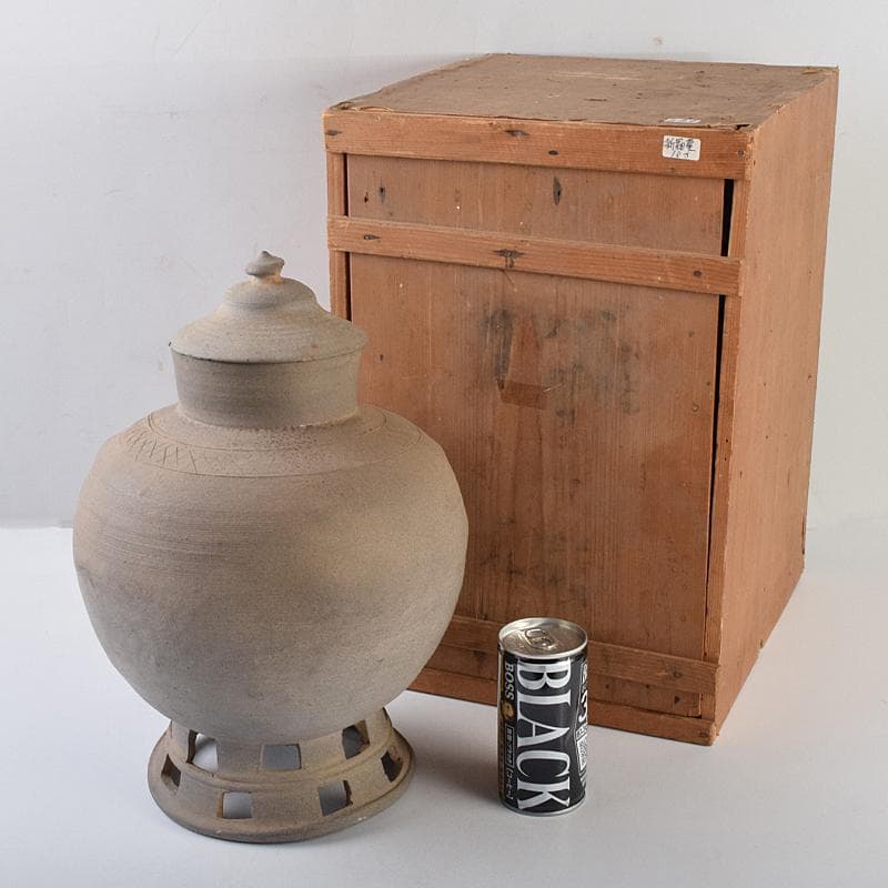 朝鮮美術　須恵器　新羅土器　新羅無細土　壷　時代箱付　M　R9488B