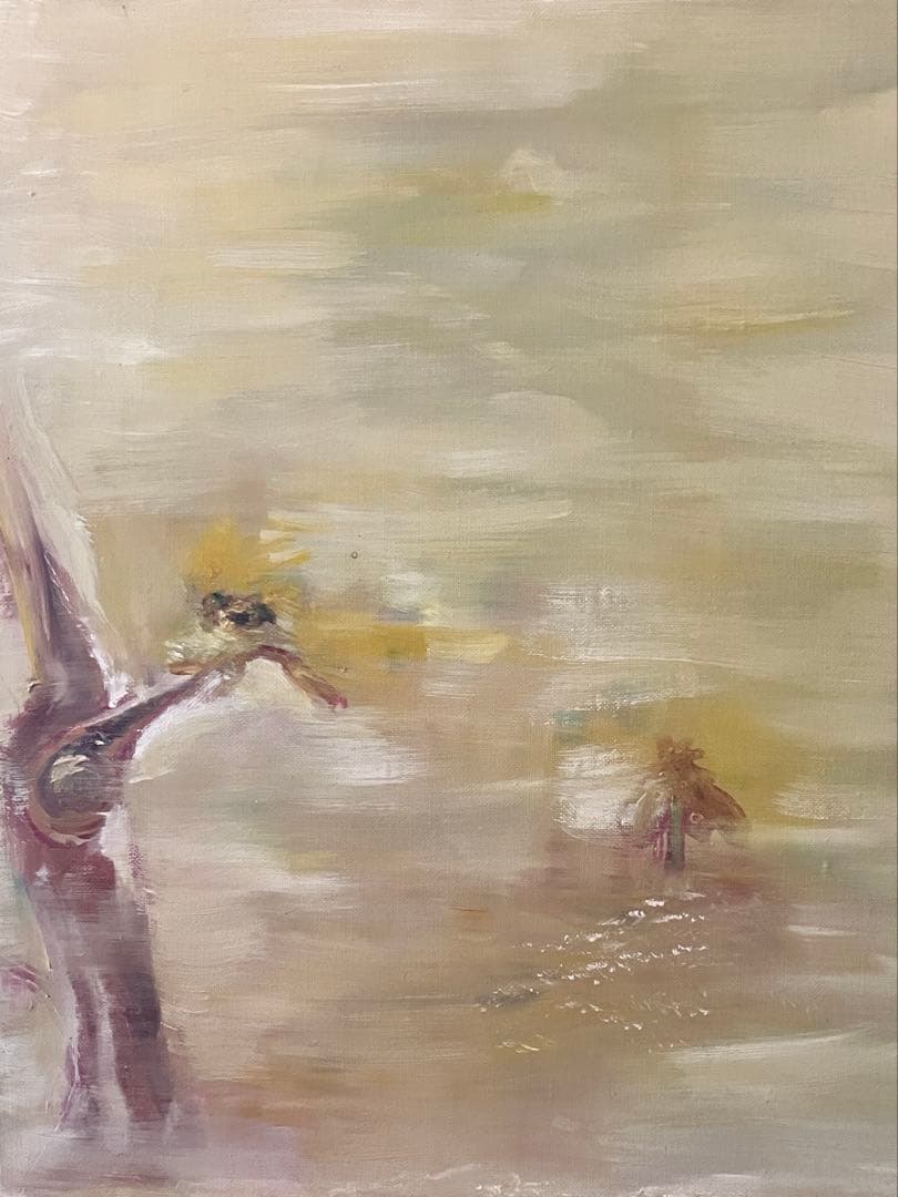 抽象画『老木にとまる小鳥と稾ぼっち』