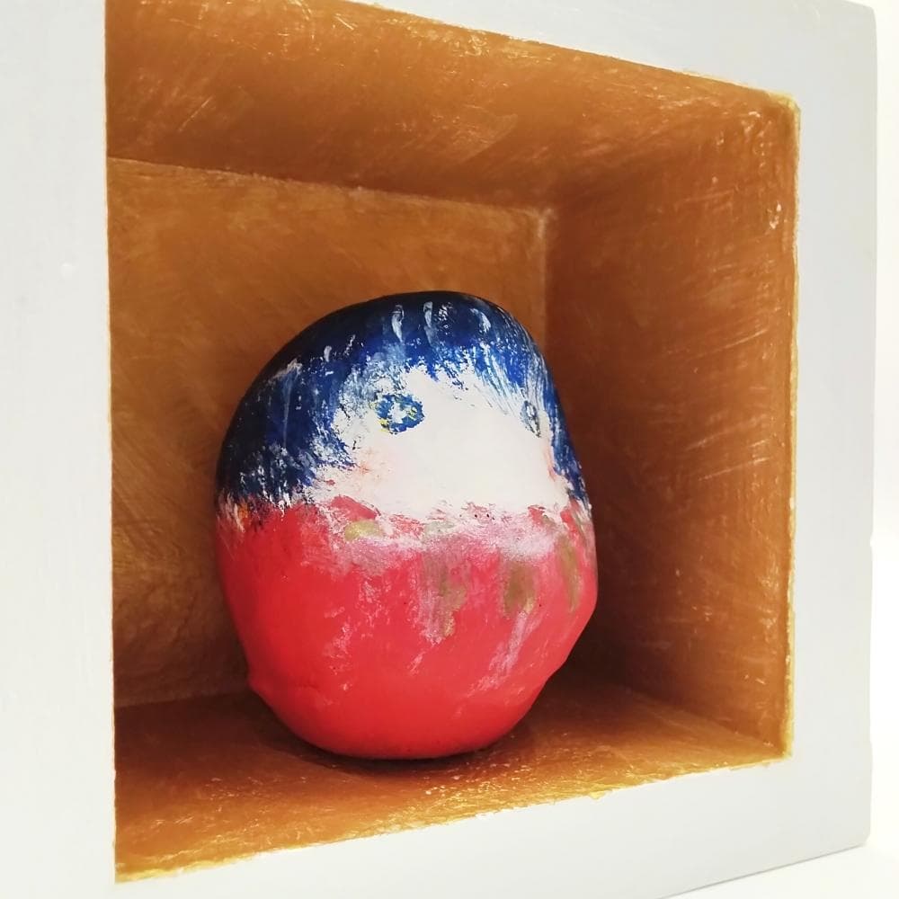 内野隆文　だるま姫　オブジェ　立体作品　ヴィンテージ達磨・枡　現代アート　彫刻