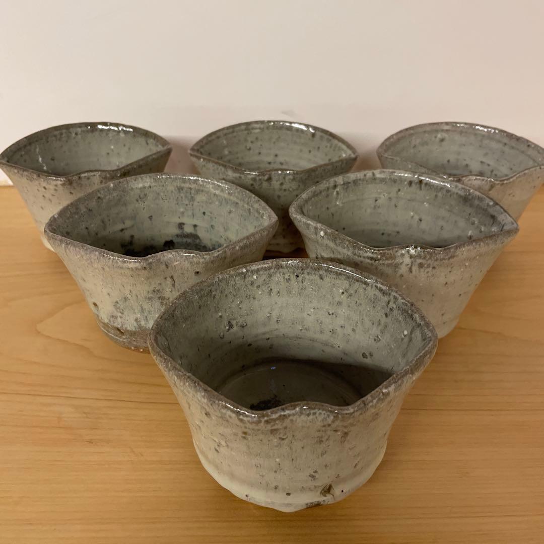 西岡良弘　班唐津　深向附　６客　茶道具　扇面型　小次郎窯　父 西岡小十