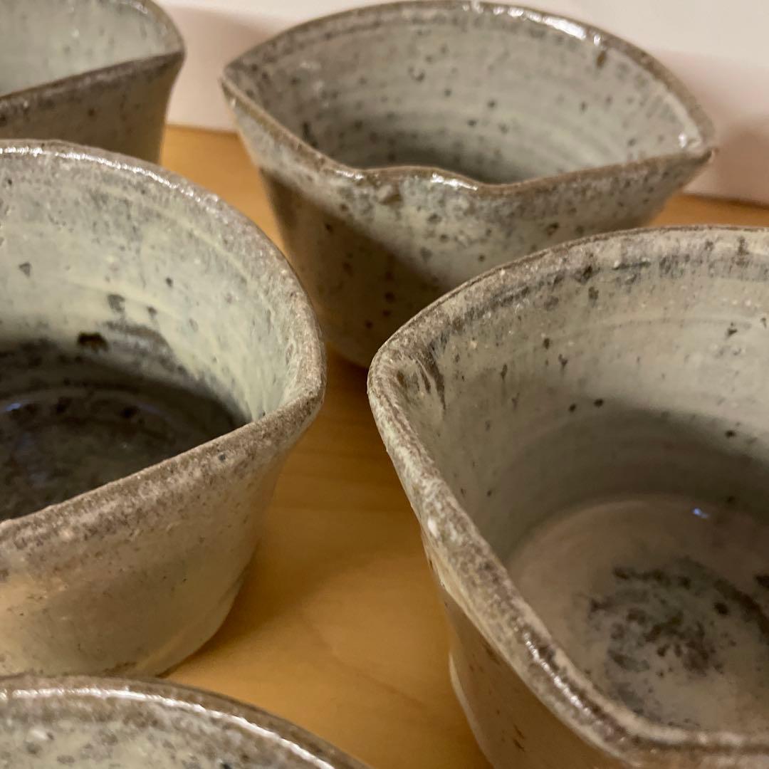 西岡良弘　班唐津　深向附　６客　茶道具　扇面型　小次郎窯　父 西岡小十