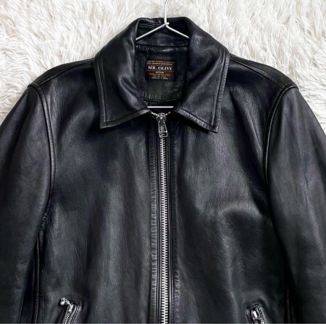 ミスターオリーブ シングルライダースジャケット ソフトレザー 羊革 ブラック M