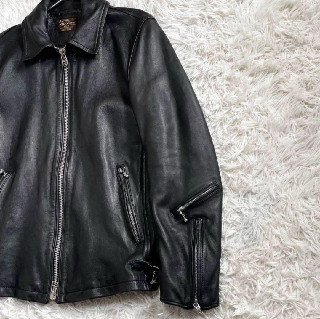 ミスターオリーブ シングルライダースジャケット ソフトレザー 羊革 ブラック M