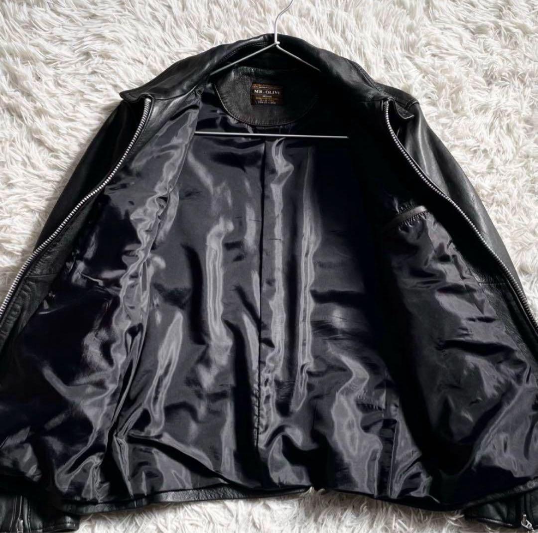 ミスターオリーブ シングルライダースジャケット ソフトレザー 羊革 ブラック M