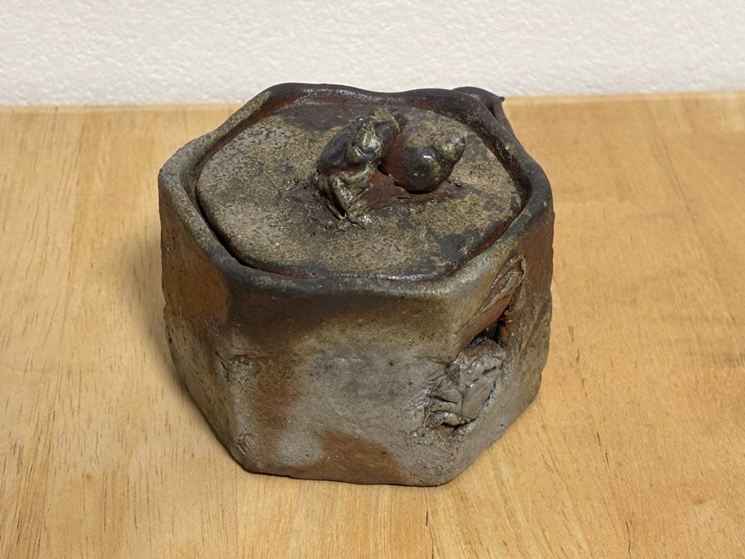 78.備前焼 宝瓶 登り窯 カニとタニシ 蟹 貝 六角 手びねり 急須