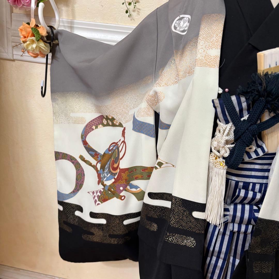 七五三五歳‼️男の子 袴 着物 小物付き 完全️フルセット‼️お家から揃えなし 秀品‼️