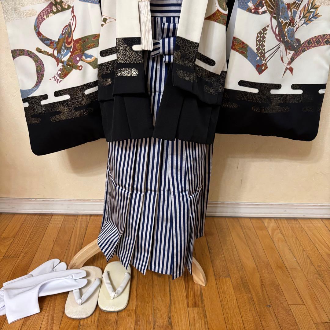 七五三五歳‼️男の子 袴 着物 小物付き 完全️フルセット‼️お家から揃えなし 秀品‼️
