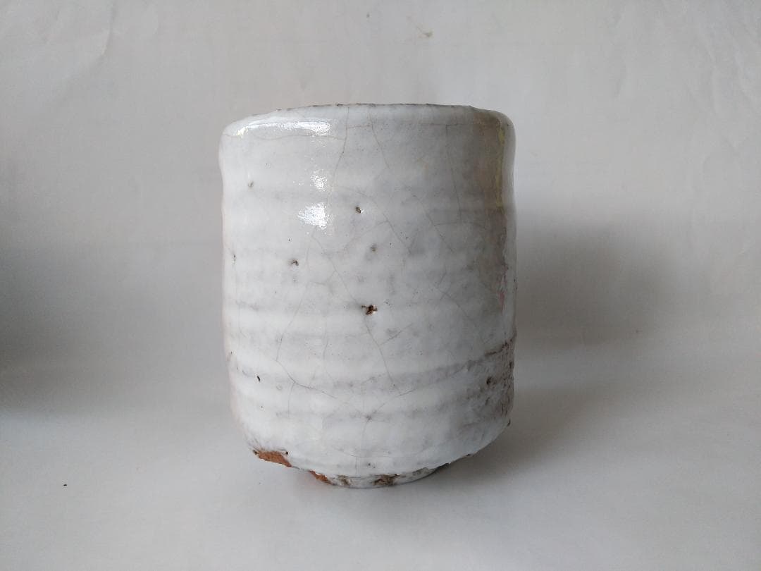 萩焼 茶碗 北浜山 御台場窯 渋谷泥詩 白萩 筒茶碗 共箱 共布 抹茶碗 新品