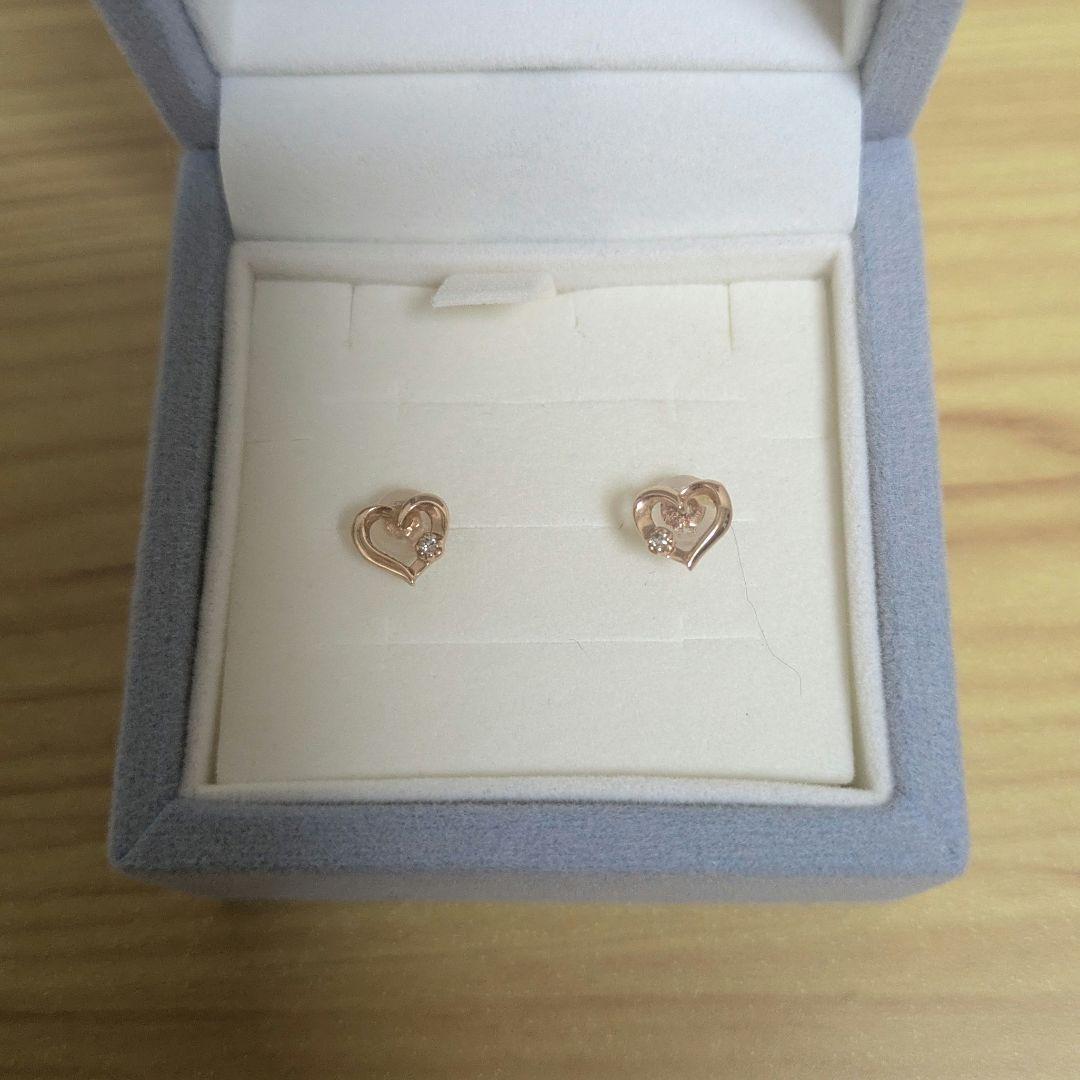 カナル4℃　10k ダイアモンドハートモチーフピアス