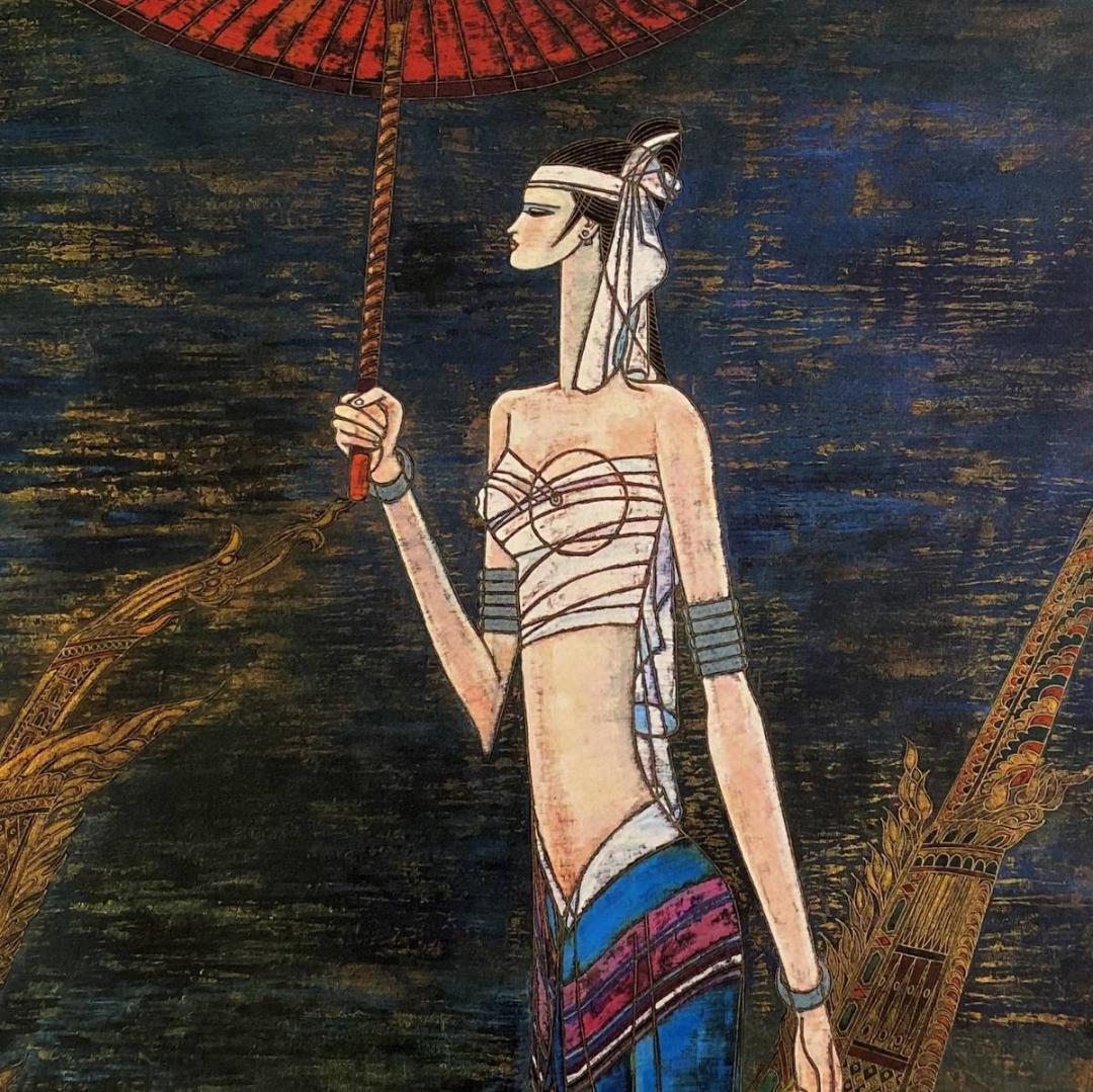 丁紹光、『メコンの船旅』、希少画集画、ティンシャオカン