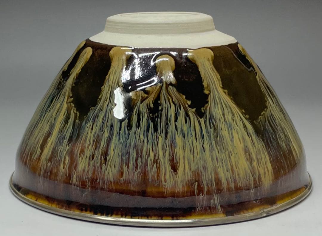 桶谷定一　銀覆輪　建盞天目茶碗　四方桟共箱　共布　栞　v117