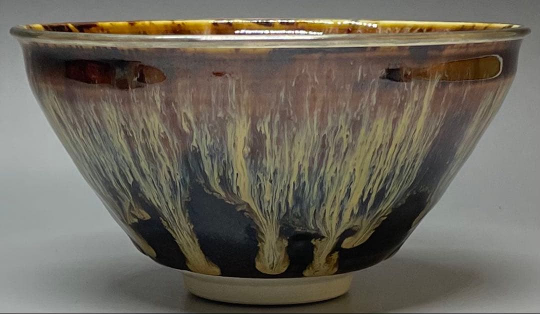 桶谷定一　銀覆輪　建盞天目茶碗　四方桟共箱　共布　栞　v117