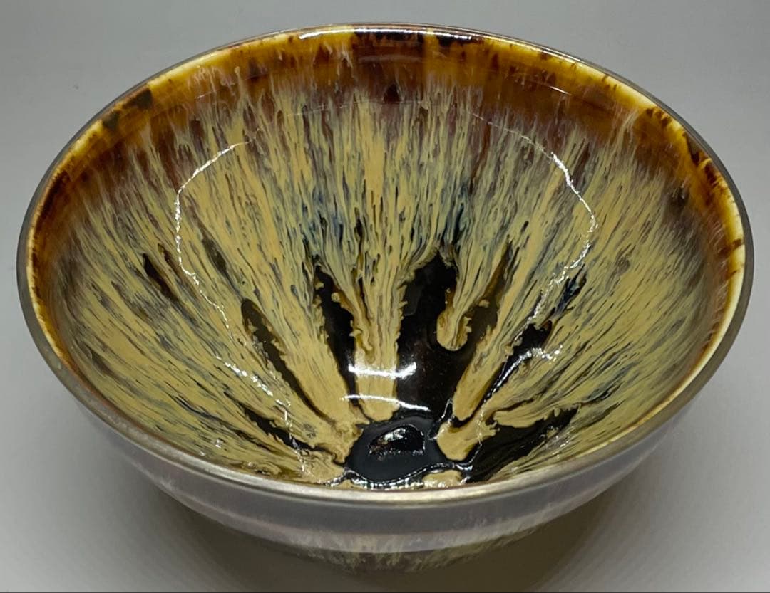 桶谷定一　銀覆輪　建盞天目茶碗　四方桟共箱　共布　栞　v117