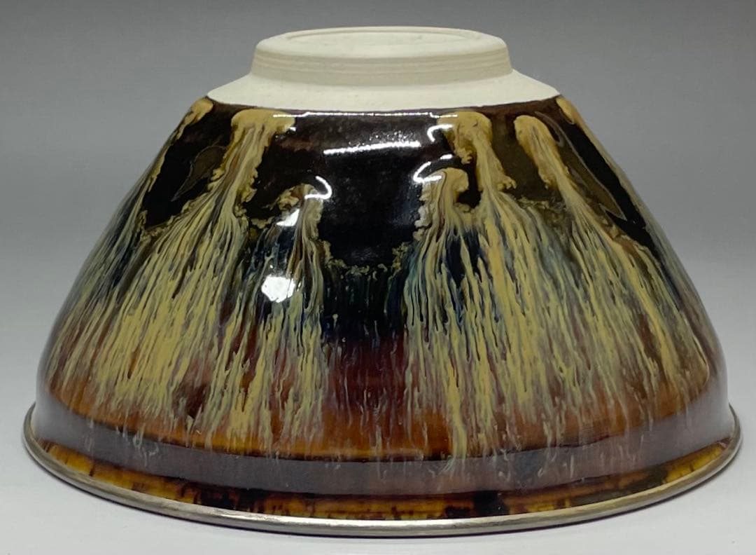 桶谷定一　銀覆輪　建盞天目茶碗　四方桟共箱　共布　栞　v117