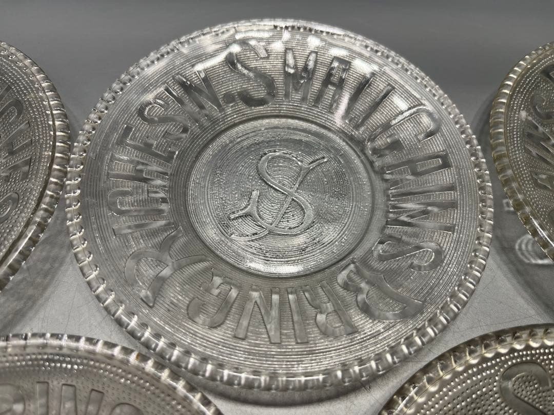 大正〜昭和初期　ウランガラス　プレス皿　五枚　ドル皿