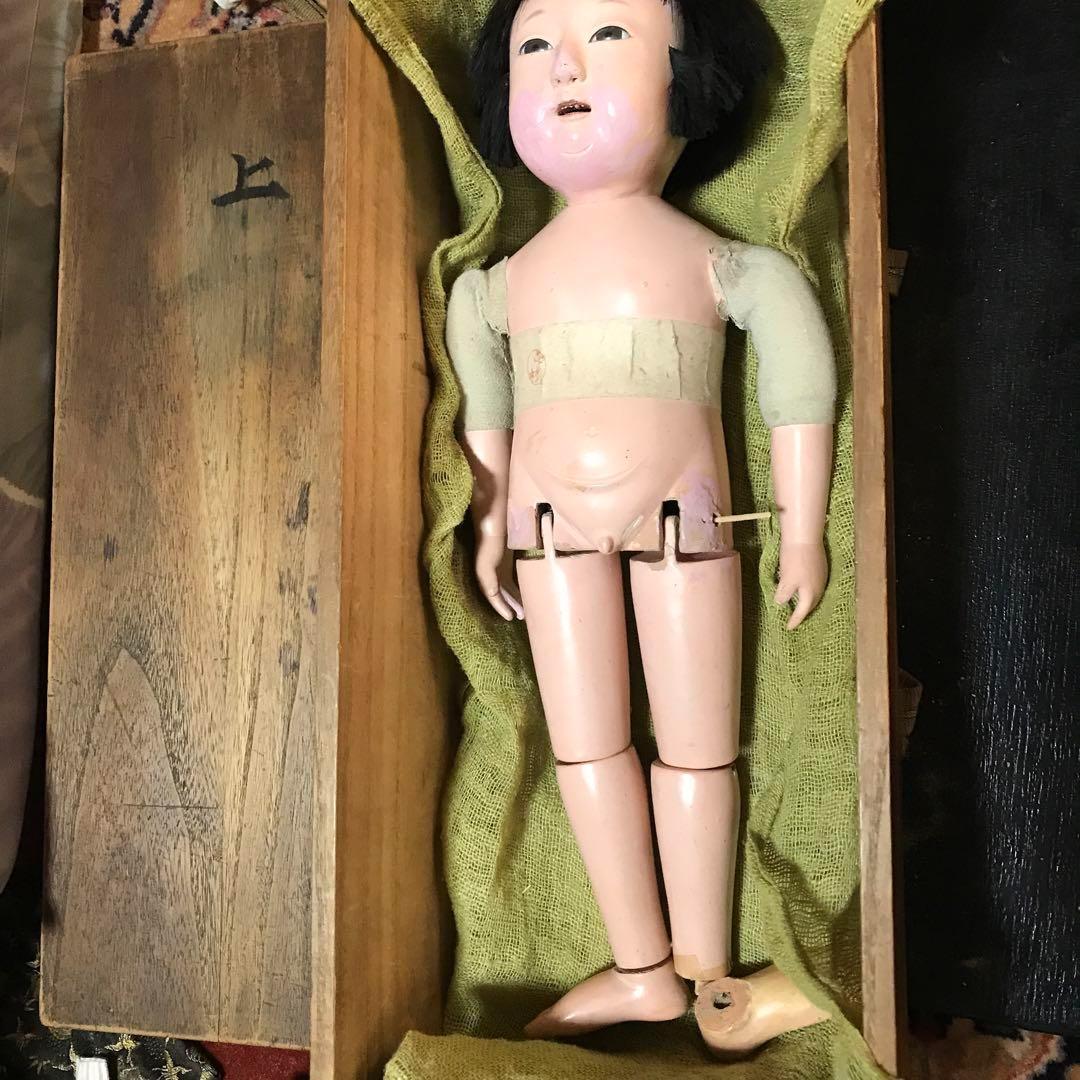 お値下　市松人形　三つ折れ人形　明治？　難多し10号 37cm 　朱印