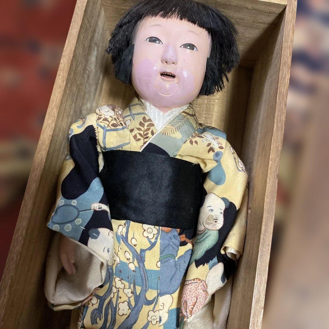 お値下　市松人形　三つ折れ人形　明治？　難多し10号 37cm 　朱印