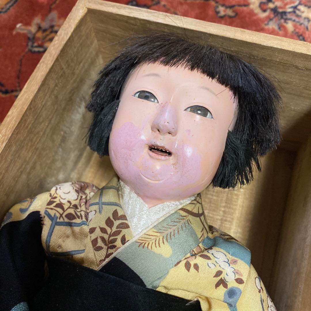 お値下　市松人形　三つ折れ人形　明治？　難多し10号 37cm 　朱印